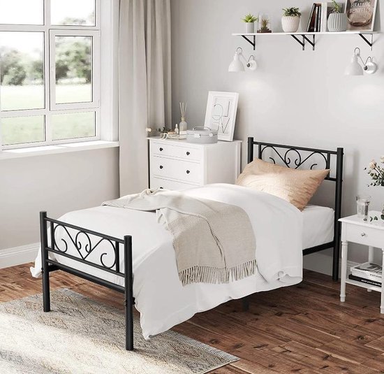 MIRA Home - Bed frame - Eenpersoonsbed 90x200 - Modern Design - Metaal - Zwart