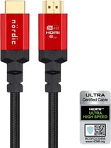 NÖRDIC HDMI-N1007 HDMI Ultra High Speed kabel - Gecertificeerd - 8K HDMI 2.1 - 50cm - Zwart/Rood