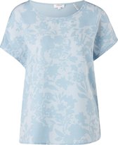s.Oliver Dames Shirt Korte Mouw - Losse Pasvorm - Brede Halslijn - Blauw met Bloemenprint - Maat XXL (44)