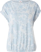 s.Oliver Dames Shirt Korte Mouw - Losse Pasvorm - Brede Halslijn - Bloemenprint - Lichtblauw - Maat 3XL (46)