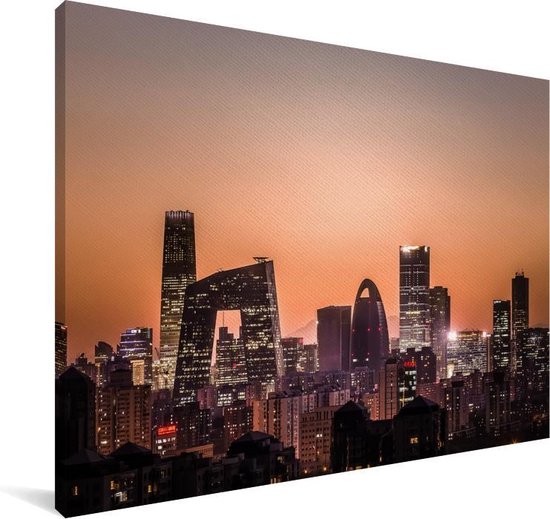 Canvas Schilderij Beijing skyline met zonsondergang - 80x60 cm - Wanddecoratie