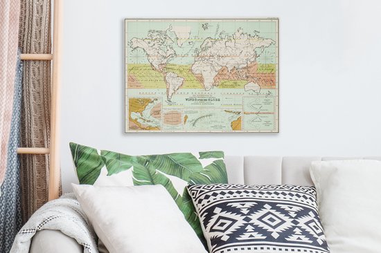 Ancienne carte du monde météorologique sur toile 2cm