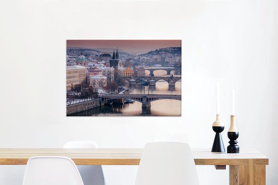 Image des ponts à Prague sous un ciel rouge toile 90x60 cm - Tirage photo sur toile (Décoration murale salon / chambre)