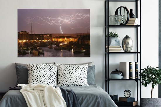 Eclair sur une toile de port 140x90 cm - Tirage photo sur toile (Décoration murale salon / chambre)