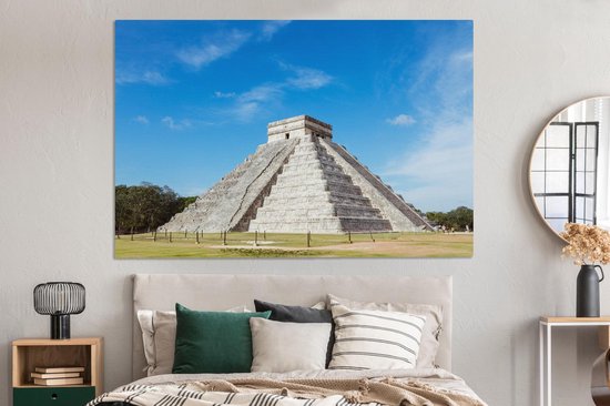 Canvas Schilderij Tempel van Kukulkan bij Chichén Itzá in Mexico - 150x100 cm - Wanddecoratie - OneMillionCanvasses