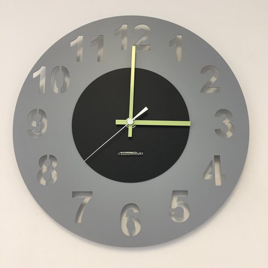 HORLOGE MURALE AMSTERDAM GRIS CERCLE BLACK -- POINTEURS VERTS -- DESIGN HOLLANDAIS MODERNE