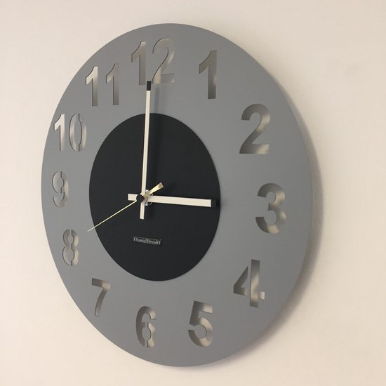 HORLOGE MURALE AMSTERDAM GRIS CERCLE BLACK -- POINTEUR DORÉ -- DESIGN HOLLANDAIS MODERNE