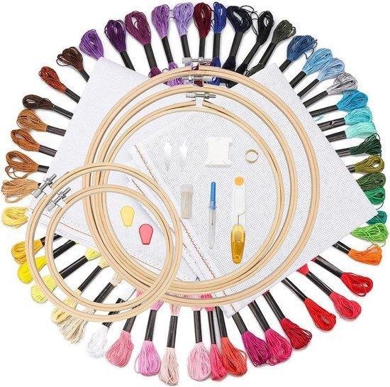 Xiruiubao Kit Broderie Débutant Complet - 50 Couleurs Fil à Broder, Cercles Et Outils Pour Point De Croix