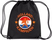 Holland kampioen leeuw rugzakje - nylon sporttas zwart met rijgkoord - Nederland/oranjesupporter - EK/ WK voetbal / Koningsdag