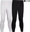 Een zwart en een wit thermobroek in een 2-pack, met ribbelpatroon en elastische enkelbanden.