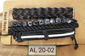 Leren Armband set  met trekkoord /elastiek leer/kralen, zwart/grijs/wit, 4-delig
