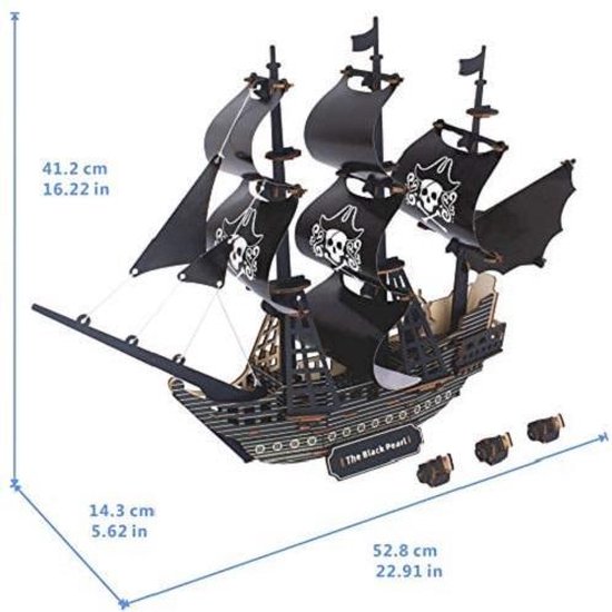 Maquette en bois - La perle noire - Bateau pirate - 58,2 x 14,3 x 41,2 cm
