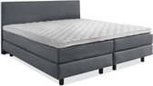 Beddenleeuw Boxspring Bed Mila - 200x200 - Incl. Hoofdbord + Matras - Lederlook Antraciet (Skai)