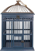 Clayre & Eef Vogelkooi Decoratie 40*32*60 cm Blauw Hout Rechthoek Vogelkooi voor Binnen Vogelkooi Hangend
