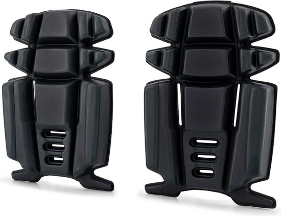 Twee zwarte Dapro kniebeschermers met ribbels en logo.