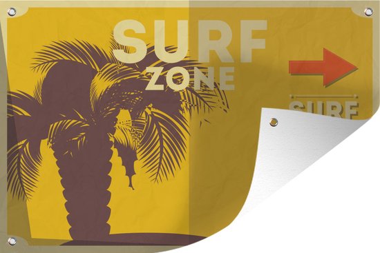 Tuindecoratie Illustratie 'surf zone' in geel - 60x40 cm - Tuinposter - Tuindoek - Buitenposter