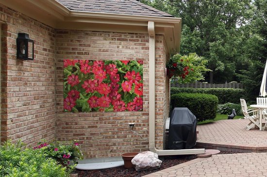 Affiche de jardin fleurs de zinnia rouge vif 120x80 cm - Toile de jardin / Toile d'extérieur / Peintures pour l'extérieur (décoration de jardin)