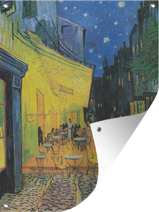 Tuinschilderij Caféterras bij nacht - Vincent van Gogh - 60x80 cm - Tuinposter - Tuindoek - Buitenposter