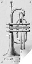 Tuinposter Gedetailleerde illustratie van een trompet in zwart-wit - 30x60 cm - Tuindoek - Buitenposter