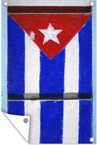 Muurdecoratie Cubaanse vlag op een steen geschilderd - 120x180 cm - Tuinposter - Tuindoek - Buitenposter