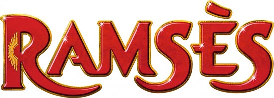 Rode letters 'RAMSES' met gouden rand en glitters.