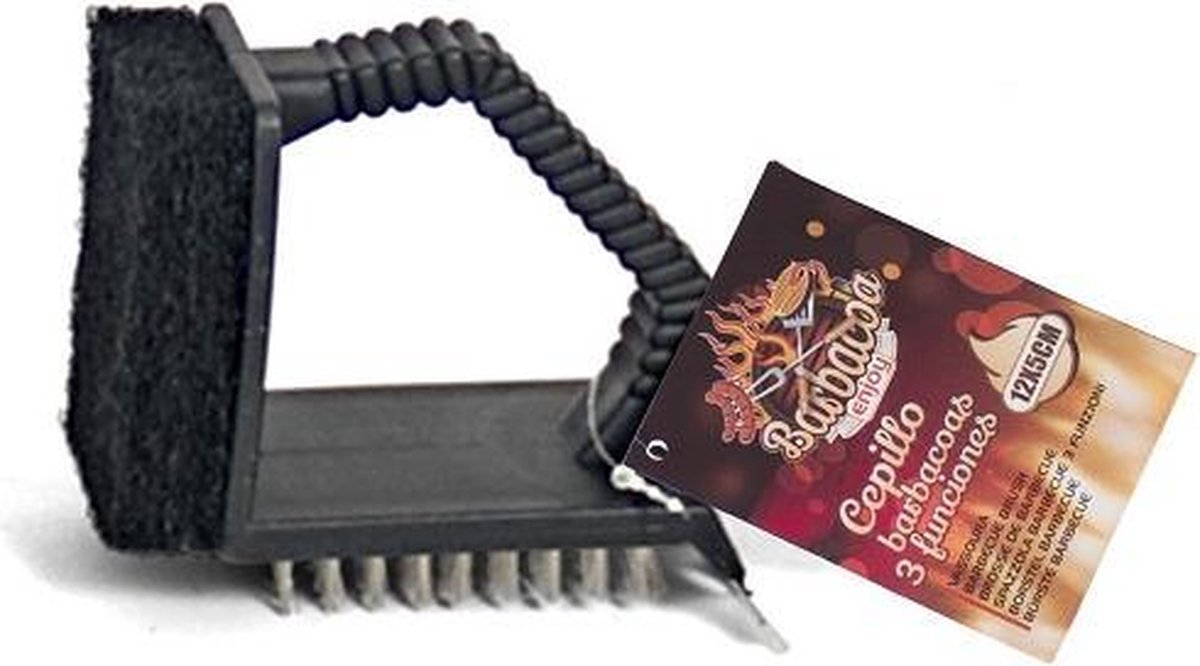 Gerimport Barbecueborstel 3 Functies 12 Cm Staal Zwart