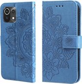 Voor Xiaomi Mi 11 Lite 7-bloemblaadje Bloemen Embossingpatroon Horizontale Flip PU-lederen hoes met houder & kaartsleuven & portemonnee & fotolijst (blauw)