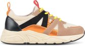 PS Poelman Dames - CAROCEL Imitatie Leren Suedè PU Runner Sneakers met Beige Profielzool - Beige Oranje - Maat 41