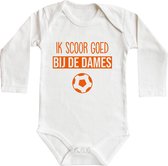 Romper - Ik scoor goed bij de dames - maat: 50/56 - lange mouw - baby - EK - EK 2021 - EK voetbal - rompertjes baby - rompertjes baby met tekst - rompers - rompertje - rompertjes -