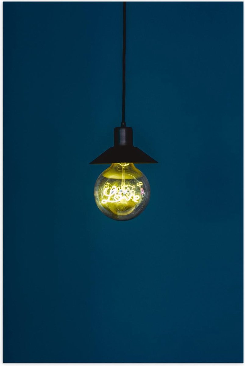 Poster – Gloeilamp met Blauwe Achtergrond - 40x60cm Foto op Posterpapier