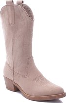 SmileFavorites® Dames Cowboylaarzen met Hak - Suedine - Taupe Nude - Maat 41