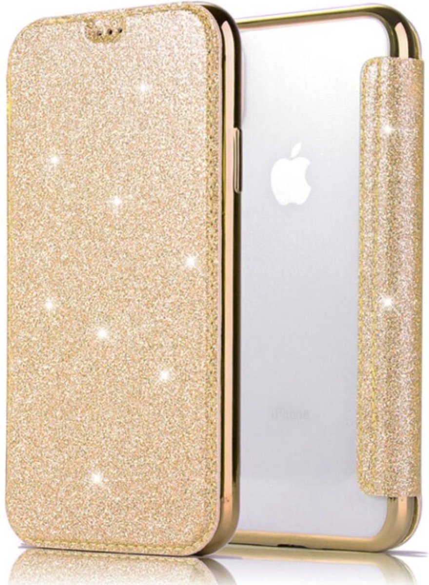 Geschikt voor Apple iPhone XS Max Flip hoesje - Goud - Folio Glitter