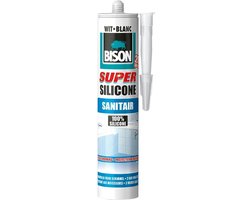 Bison Super Silicone Sanitair wit koker 300 ml, waterbestendige siliconenkit, langdurige kleurbescherming, ongevoelig voor schimmel, makkelijk te verwerken
