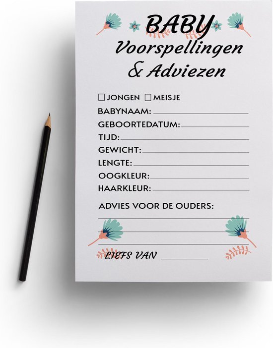 Foto: Babyshower invulkaarten voorspelling en adviezen kaarten 20 stuks a5 formaat enkelzijdig babyshower cadeau