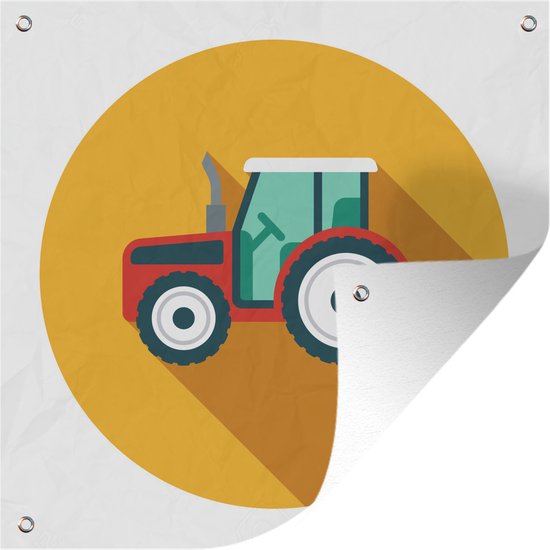 Tuinposters Tractor - Oranje - Cirkel - 50x50 cm - Tuindoek - Buitenposter