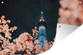Muurdecoratie Skytree toren in Japan bij nacht - 180x120 cm - Tuinposter - Tuindoek - Buitenposter