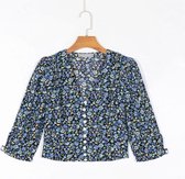 Emilie Scarves - blouse - bloemenprint - kort - blauw