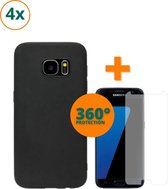 Fooniq Silicone Hoesje Zwart 4x + Screenprotector 4x - Geschikt Voor Samsung Galaxy S7