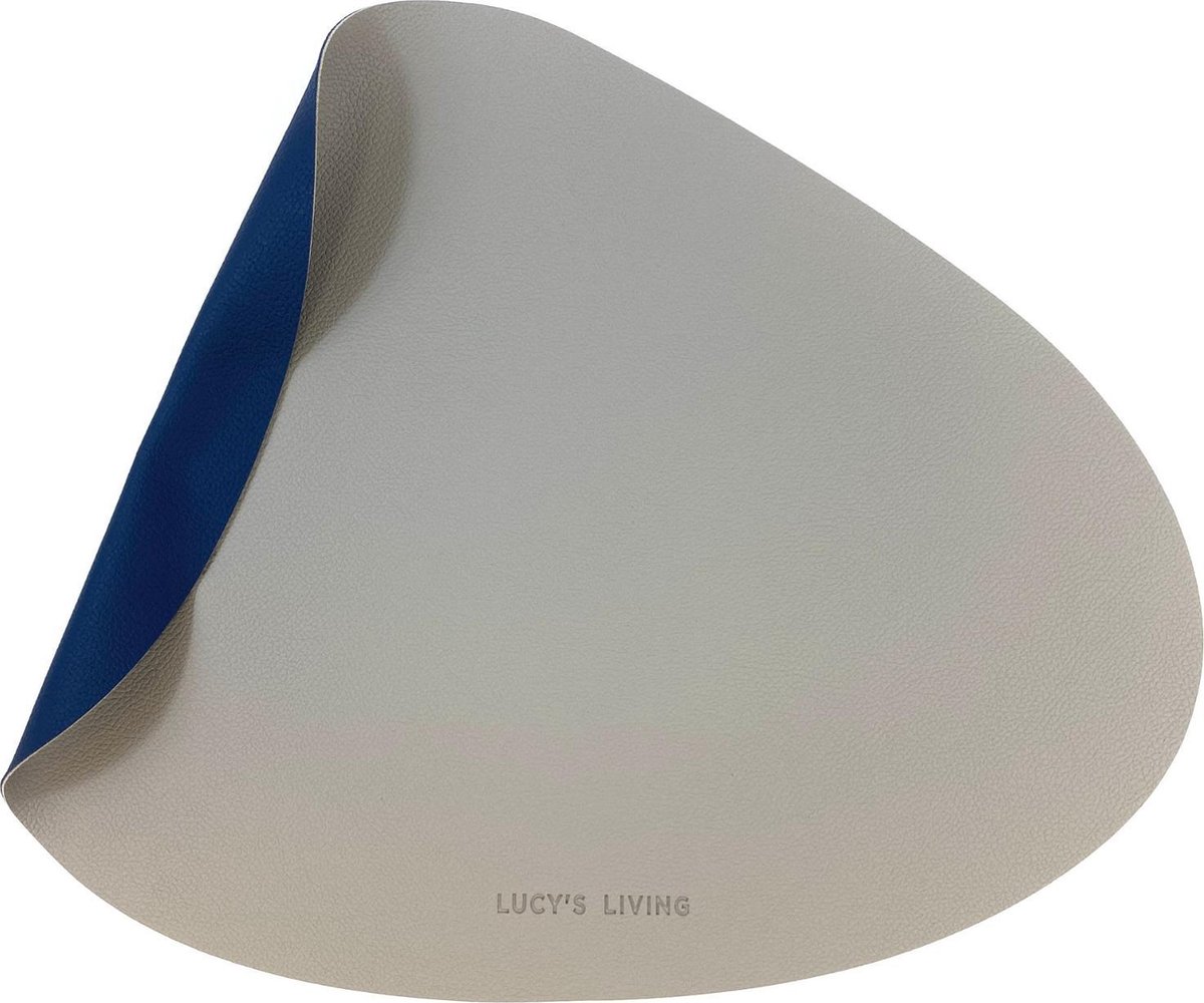 Lucy's Living Luxe Placemat PIERRE - dubbelzijdig - blauw/grijs - ø38 cm - kunstleer - kunststof - kinderen