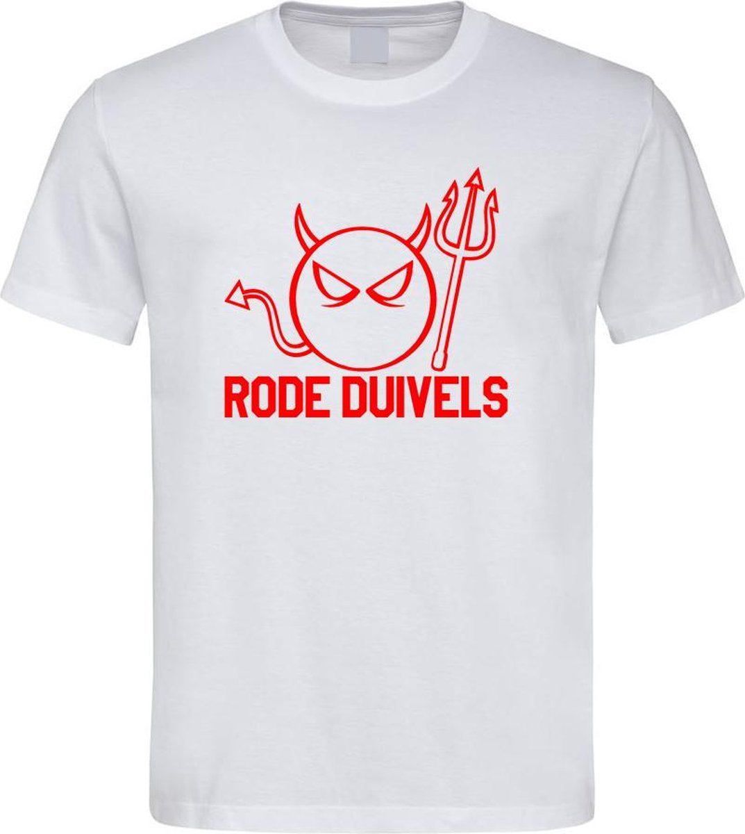 Belgie WK Voetbal T-Shirt Wit “ Rode Duivels “ Print Rood Maat S
