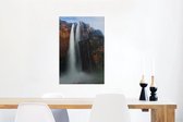 Canvas Schilderij Waterval - Berg - Bos - 60x90 cm - Wanddecoratie