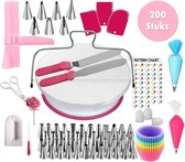FunShopping Store Cupcake Vormpjes Taart Decoratie Set Inclusief Spuitzak met Spuitmondjes - 200 delig - Draaiplateau Taart - Taartzaag - Taartsnijder - Spuitzak herbruikbaar & weg