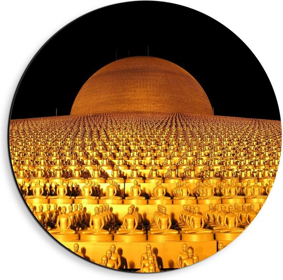 Dibond Wandcirkel - Veel Gouden Boeddha's  - 40x40cm Foto op Aluminium Wandcirkel (met ophangsysteem)