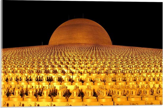 Acrylglas - Veel Gouden Boeddha's  - 60x40cm Foto op Acrylglas (Met Ophangsysteem)