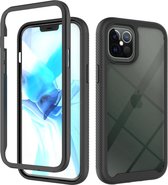 iPhone 12 Full Body Hoesje - 2-delig Rugged Back Cover Siliconen Case TPU Schokbestendig - Apple iPhone 12 - Transparant / Zwart