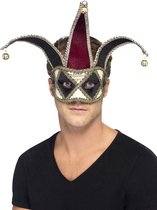 SMIFFYS - Zwart en zilverkleurig Venetiaans harlekijn masker voor volwassenen - Maskers > Venetiaanse maskers