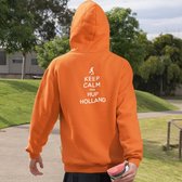 Oranje EK WK Koningsdag Hoodie Keep Calm & Hup Holland Back (MAAT L - UNISEKS FIT) | Oranje kleding / truien | WK & EK Feestkleding