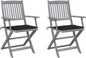 Medina Tuinstoelen 2 st inklapbaar met kussens massief acaciahout