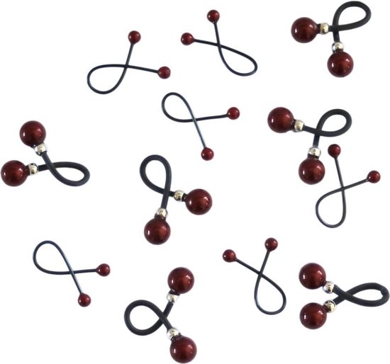 12 x Haar binders met Swarovski Parels bordeaux bol