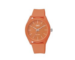 Q&Q VS68J007Y - Horloge - Analoog - Sport - Unisex - Plastic band - Rond - Streepjes - Kunststof - Oranje - 10 bar waterdicht